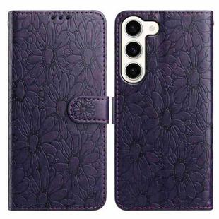 For Samsung Galaxy S23+ 5G Daisy Embossed Leather Phone Case(Dark Purple)