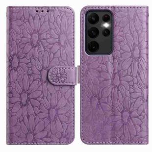 For Samsung Galaxy S23 Ultra 5G Daisy Embossed Leather Phone Case(Light Purple)