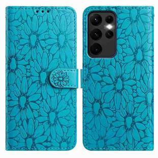 For Samsung Galaxy S23 Ultra 5G Daisy Embossed Leather Phone Case(Blue)