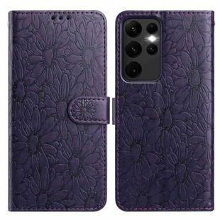 For Samsung Galaxy S23 Ultra 5G Daisy Embossed Leather Phone Case(Dark Purple)