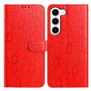 For Samsung Galaxy S23 5G Daisy Embossed Leather Phone Case(Red)