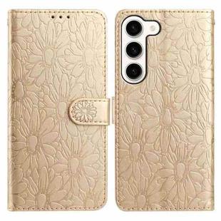 For Samsung Galaxy S23 5G Daisy Embossed Leather Phone Case(Gold)