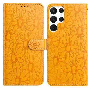 For Samsung Galaxy S22 Ultra 5G Daisy Embossed Leather Phone Case(Yellow)