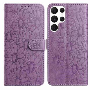 For Samsung Galaxy S22 Ultra 5G Daisy Embossed Leather Phone Case(Light Purple)