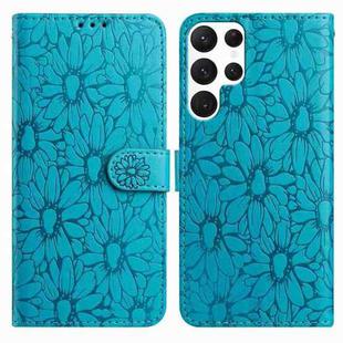 For Samsung Galaxy S22 Ultra 5G Daisy Embossed Leather Phone Case(Blue)