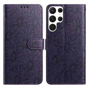 For Samsung Galaxy S22 Ultra 5G Daisy Embossed Leather Phone Case(Dark Purple)