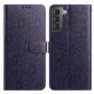 For Samsung Galaxy S21+ 5G Daisy Embossed Leather Phone Case(Dark Purple)
