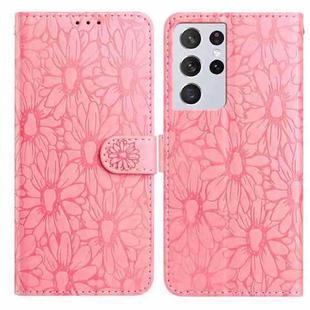 For Samsung Galaxy S21 Ultra 5G Daisy Embossed Leather Phone Case(Pink)