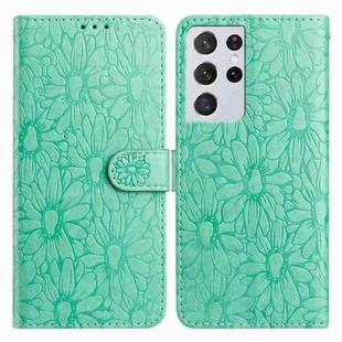 For Samsung Galaxy S21 Ultra 5G Daisy Embossed Leather Phone Case(Green)
