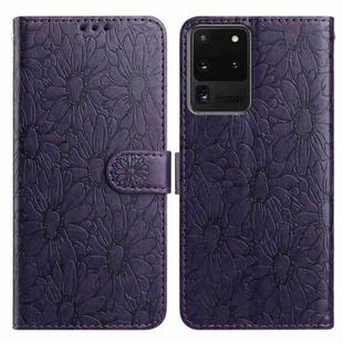 For Samsung Galaxy S20 Ultra 5G Daisy Embossed Leather Phone Case(Dark Purple)