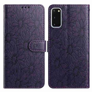 For Samsung Galaxy S20 5G Daisy Embossed Leather Phone Case(Dark Purple)
