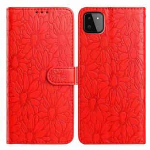 For Samsung Galaxy A22 5G Daisy Embossed Leather Phone Case(Red)