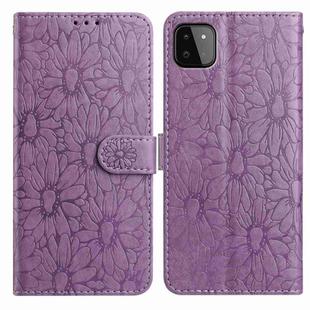 For Samsung Galaxy A22 5G Daisy Embossed Leather Phone Case(Light Purple)