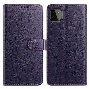 For Samsung Galaxy A22 5G Daisy Embossed Leather Phone Case(Dark Purple)
