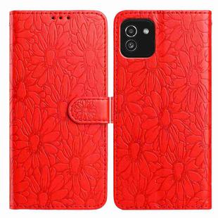 For Samsung Galaxy A03 Daisy Embossed Leather Phone Case(Red)