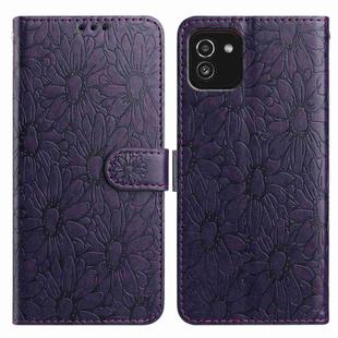 For Samsung Galaxy A03 Daisy Embossed Leather Phone Case(Dark Purple)