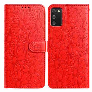 For Samsung Galaxy A02s EU Edition Daisy Embossed Leather Phone Case(Red)