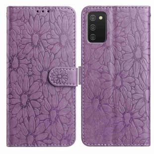 For Samsung Galaxy A02s EU Edition Daisy Embossed Leather Phone Case(Light Purple)