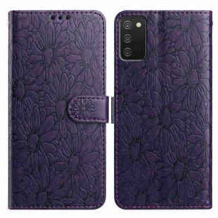 For Samsung Galaxy A02s EU Edition Daisy Embossed Leather Phone Case(Dark Purple)