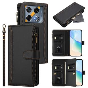 For Infinix GT 20 Pro 5G Magnetic Closure 9 Card Slots Zipper Leather Case with Hand Strap(Black)