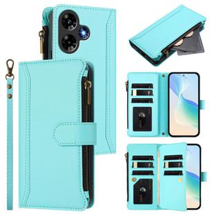 For Infinix Hot 30 4G Magnetic Closure 9 Card Slots Zipper Leather Case with Hand Strap(Mint Green)