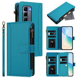 For Infinix Hot 50 Pro+ 4G Magnetic Closure 9 Card Slots Zipper Leather Case with Hand Strap(Turquoise)