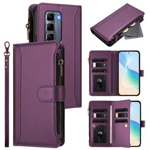 For Infinix Hot 50 Pro+ 4G Magnetic Closure 9 Card Slots Zipper Leather Case with Hand Strap(Purple)