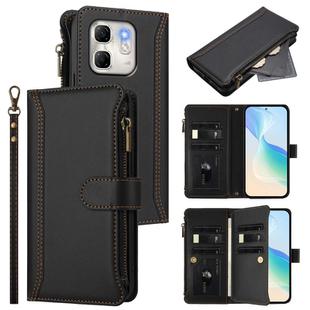 For Infinix Hot 50i 4G / Smart 9 4G Magnetic Closure 9 Card Slots Zipper Leather Case with Hand Strap(Black)