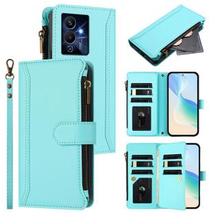 For Infinix Note 12 Pro 5G Magnetic Closure 9 Card Slots Zipper Leather Case with Hand Strap(Mint Green)