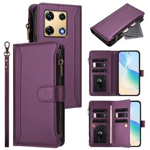 For Infinix Note 30 Pro 4G Magnetic Closure 9 Card Slots Zipper Leather Case with Hand Strap(Purple)