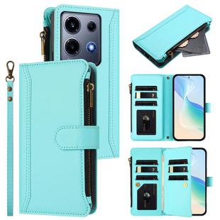 For Infinix Note 30 VIP Magnetic Closure 9 Card Slots Zipper Leather Case with Hand Strap(Mint Green)