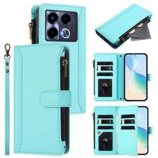 For Infinix Note 40 5G Magnetic Closure 9 Card Slots Zipper Leather Case with Hand Strap(Mint Green)
