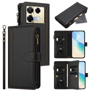 For Infinix Note 40 Pro 4G / 5G Magnetic Closure 9 Card Slots Zipper Leather Case with Hand Strap(Black)