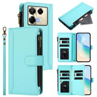 For Infinix Note 40 Pro 4G / 5G Magnetic Closure 9 Card Slots Zipper Leather Case with Hand Strap(Mint Green)