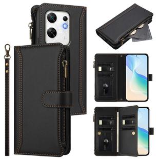 For Infinix Zero 30 4G Magnetic Closure 9 Card Slots Zipper Leather Case with Hand Strap(Black)