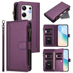 For Infinix Zero 30 4G Magnetic Closure 9 Card Slots Zipper Leather Case with Hand Strap(Purple)