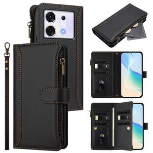 For Infinix Zero 30 5G Magnetic Closure 9 Card Slots Zipper Leather Case with Hand Strap(Black)