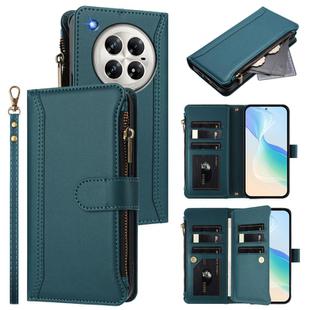 For Infinix Zero 40 5G Magnetic Closure 9 Card Slots Zipper Leather Case with Hand Strap(Dark Green)