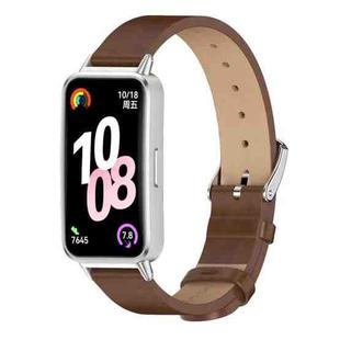 For Huawei Band 10 / 9 / 8 Mijobs Microfiber PU Leather Watch Band(Brown Silver)