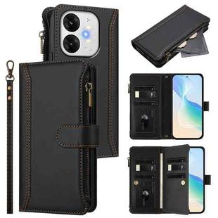 For itel A80 4G Magnetic Closure 9 Card Slots Zipper Leather Case with Hand Strap(Black)