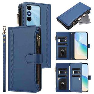 For itel P38 / S17 / Vision 3 Magnetic Closure 9 Card Slots Zipper Leather Case with Hand Strap(Dark Blue)