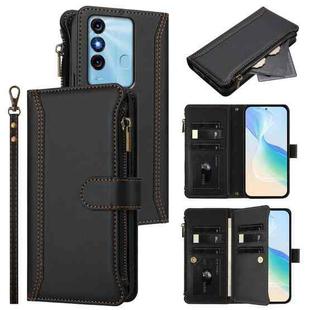 For itel P38 / S17 / Vision 3 Magnetic Closure 9 Card Slots Zipper Leather Case with Hand Strap(Black)