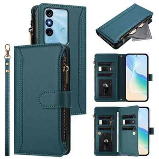 For itel P38 / S17 / Vision 3 Magnetic Closure 9 Card Slots Zipper Leather Case with Hand Strap(Dark Green)