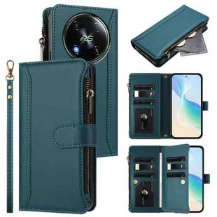 For itel RS4 Magnetic Closure 9 Card Slots Zipper Leather Case with Hand Strap(Dark Green)
