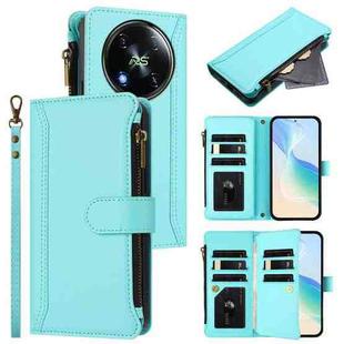 For itel RS4 Magnetic Closure 9 Card Slots Zipper Leather Case with Hand Strap(Mint Green)