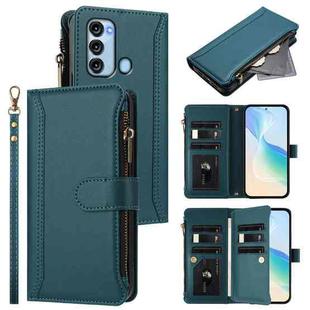 For itel S17 / Vision 3 Magnetic Closure 9 Card Slots Zipper Leather Case with Hand Strap(Dark Green)