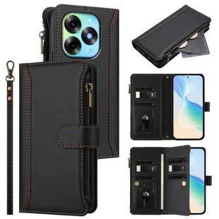 For itel S23+ Magnetic Closure 9 Card Slots Zipper Leather Case with Hand Strap(Black)