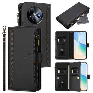 For itel S24 Magnetic Closure 9 Card Slots Zipper Leather Case with Hand Strap(Black)