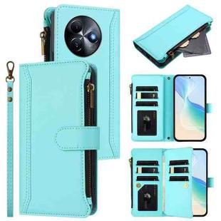 For itel S24 Magnetic Closure 9 Card Slots Zipper Leather Case with Hand Strap(Mint Green)