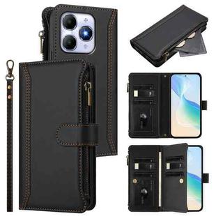 For itel A90 4G Magnetic Closure 9 Card Slots Zipper Leather Case with Hand Strap(Black)